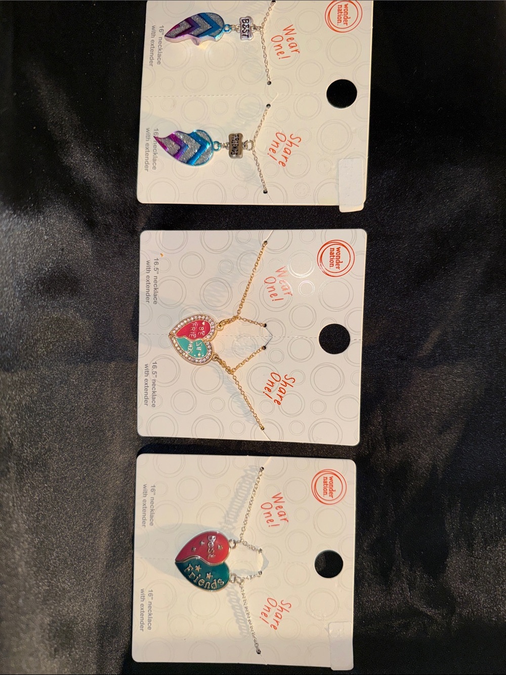 Wonder Nation Split Heart Necklace Set - Blue, Teal, Red